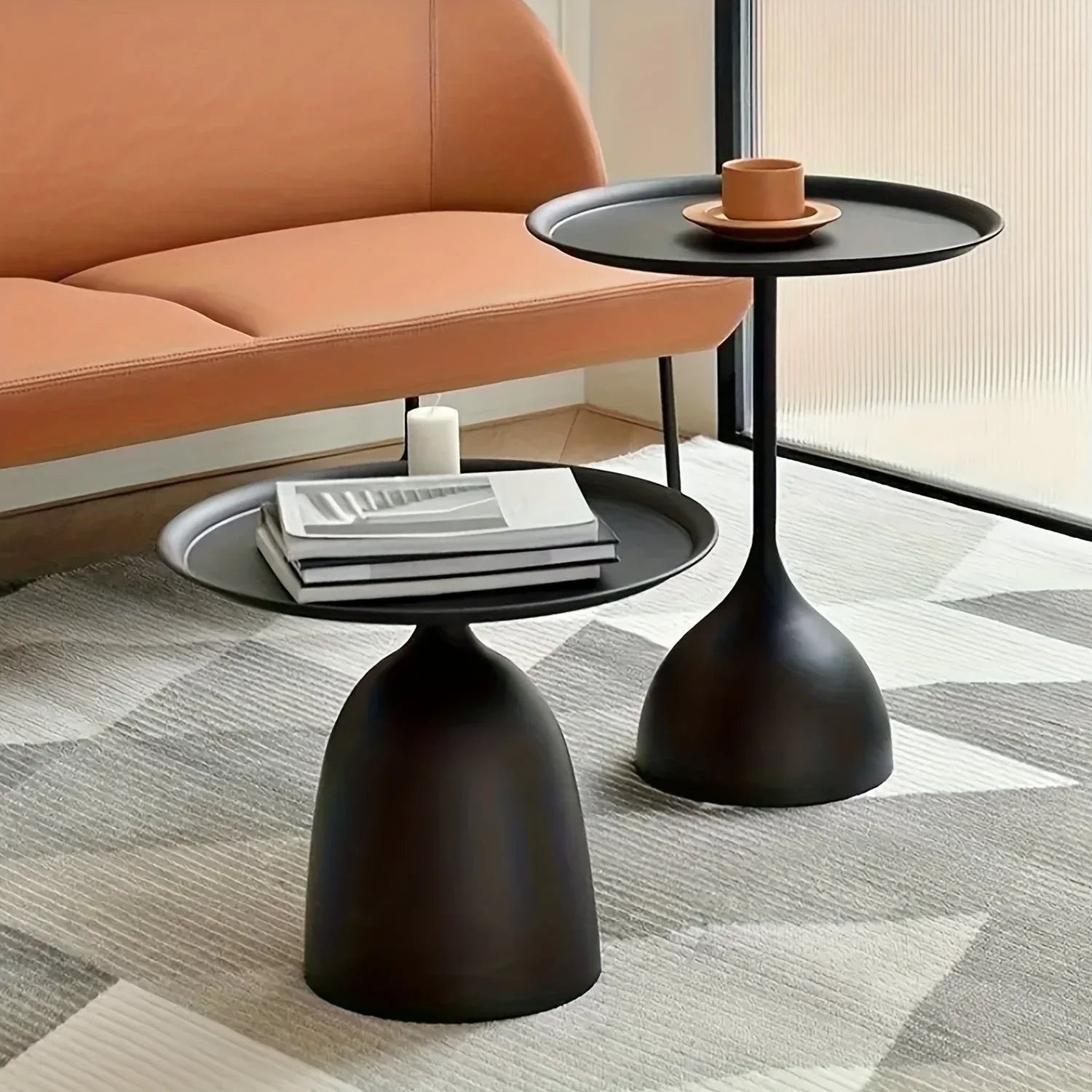 2pcs set, home decoration round coffee table, Nordic style simple side table - creative metal design, suitable for small spaces, perfect match with living room sofa and bedroom, floor tray, bedside table House Of Avana