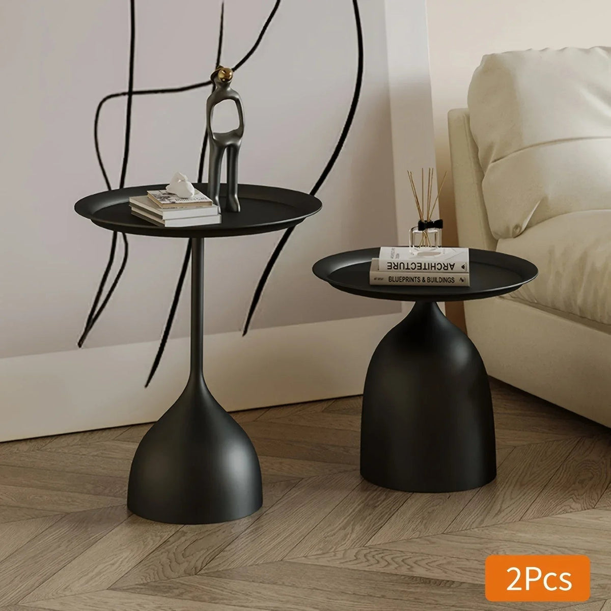2pcs set, home decoration round coffee table, Nordic style simple side table - creative metal design, suitable for small spaces, perfect match with living room sofa and bedroom, floor tray, bedside table House Of Avana [[SKU:HOA-COF-407-A]]