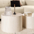 Dice Round Coffee Table Set in Grey Marble or Light Travertine Effect House Of Avana