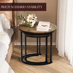 Nesting Coffee Table Set of 2, Round Coffee Table with Wood Grain Top, Non-slip, Industrial Grade Side Table, Suitable for Living Room, Bedroom, Balcony, Courtyard House Of Avana [[SKU:HOA-COF-014]]