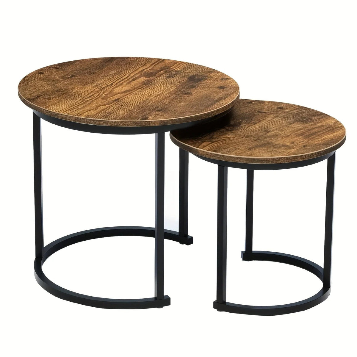 Nesting Coffee Table Set of 2, Round Coffee Table with Wood Grain Top, Non-slip, Industrial Grade Side Table, Suitable for Living Room, Bedroom, Balcony, Courtyard House Of Avana [[SKU:HOA-COF-014]]