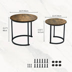 Nesting Coffee Table Set of 2, Round Coffee Table with Wood Grain Top, Non-slip, Industrial Grade Side Table, Suitable for Living Room, Bedroom, Balcony, Courtyard House Of Avana [[SKU:HOA-COF-014]]