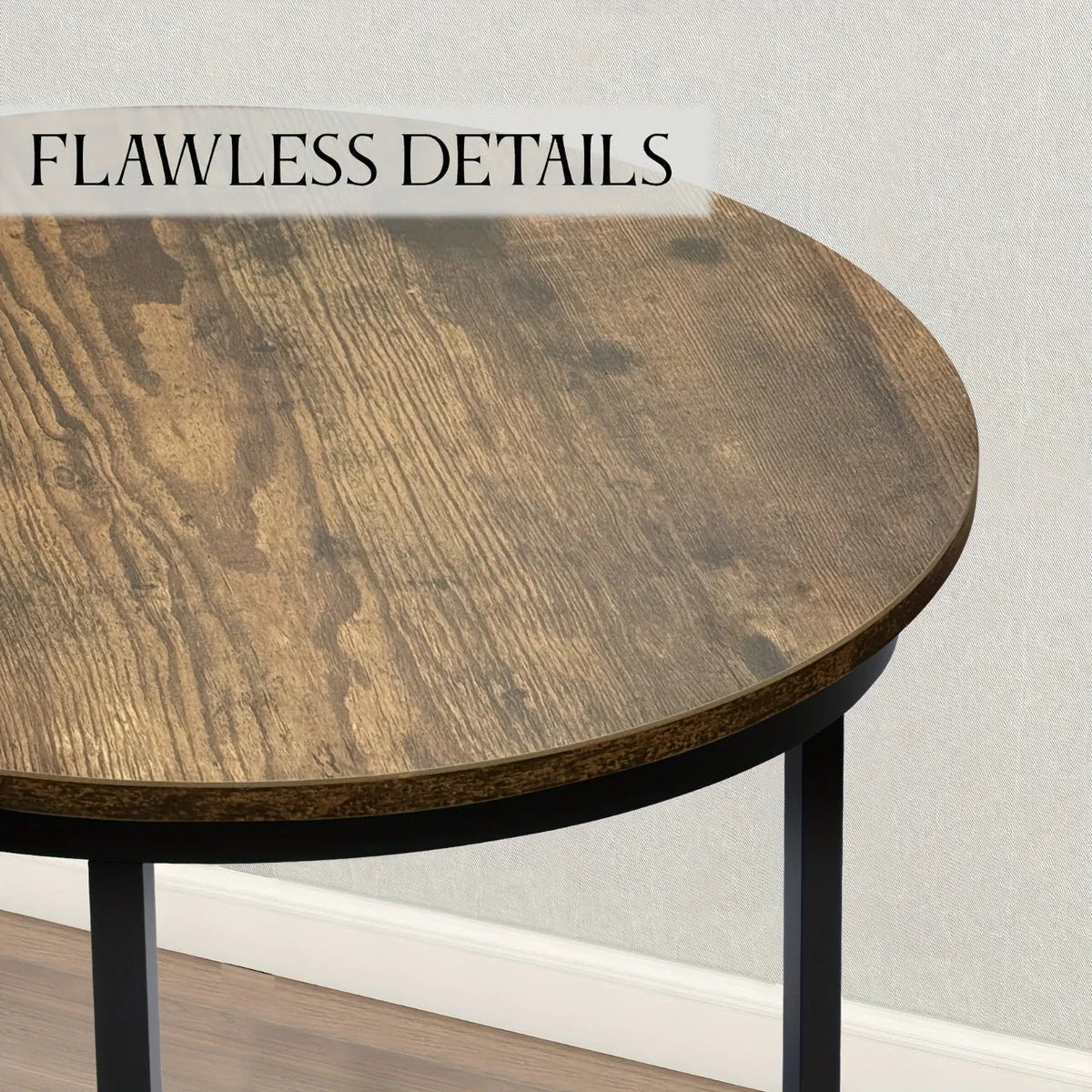 Nesting Coffee Table Set of 2, Round Coffee Table with Wood Grain Top, Non-slip, Industrial Grade Side Table, Suitable for Living Room, Bedroom, Balcony, Courtyard House Of Avana [[SKU:HOA-COF-014]]