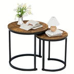 Nesting Coffee Table Set of 2, Round Coffee Table with Wood Grain Top, Non-slip, Industrial Grade Side Table, Suitable for Living Room, Bedroom, Balcony, Courtyard House Of Avana [[SKU:HOA-COF-014]]