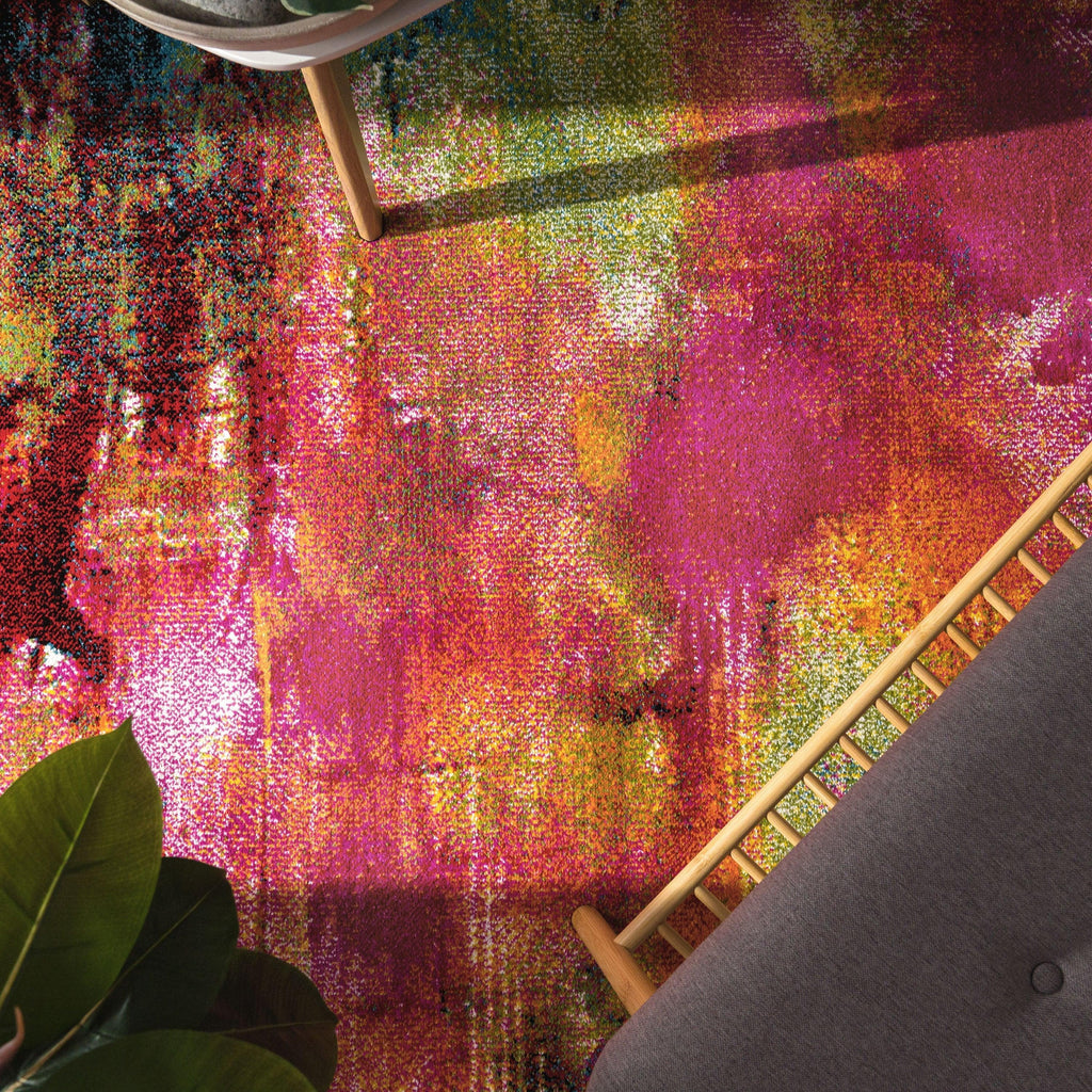 Colorful Area Rug Canvas Artful Design - Multicolor, back view - House Of Avana