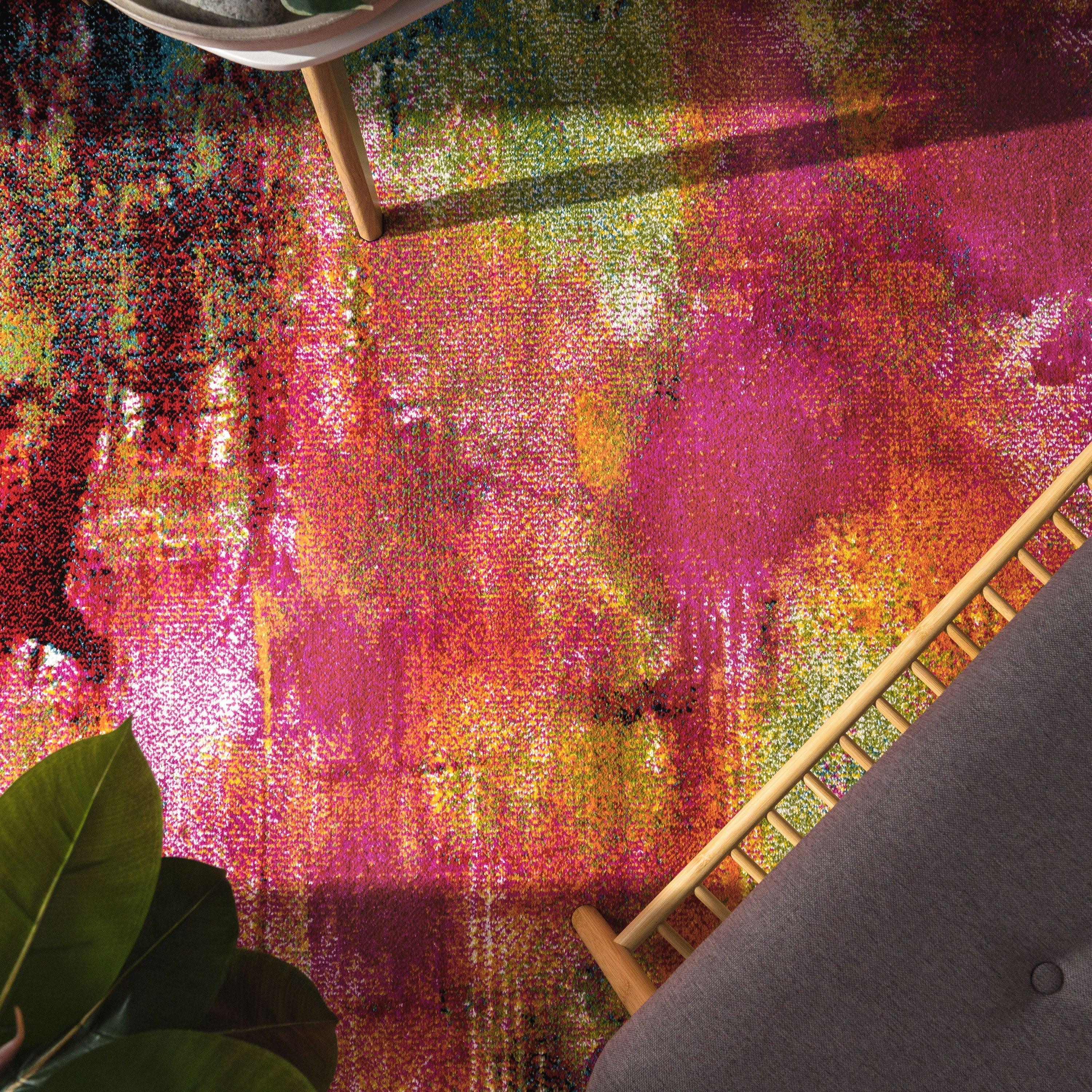 Colorful Area Rug Canvas Artful Design - Multicolor, back view - House Of Avana