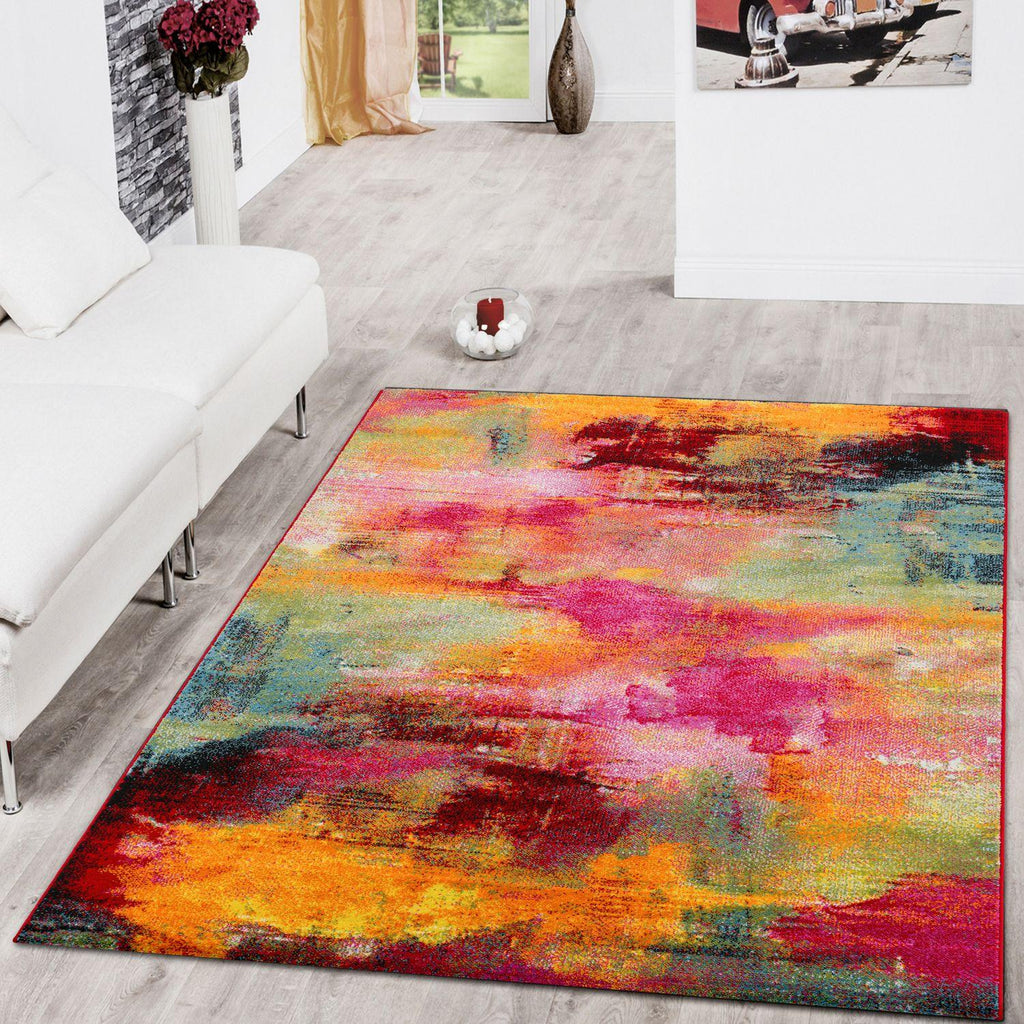 Colorful Area Rug Canvas Artful Design - Multicolor, lifestyle image - House Of Avana