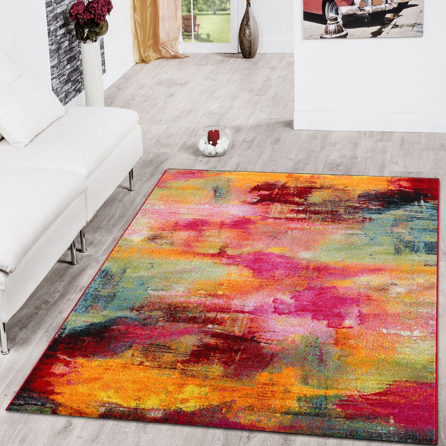 Colorful Area Rug Canvas Artful Design - Multicolor, lifestyle image - House Of Avana