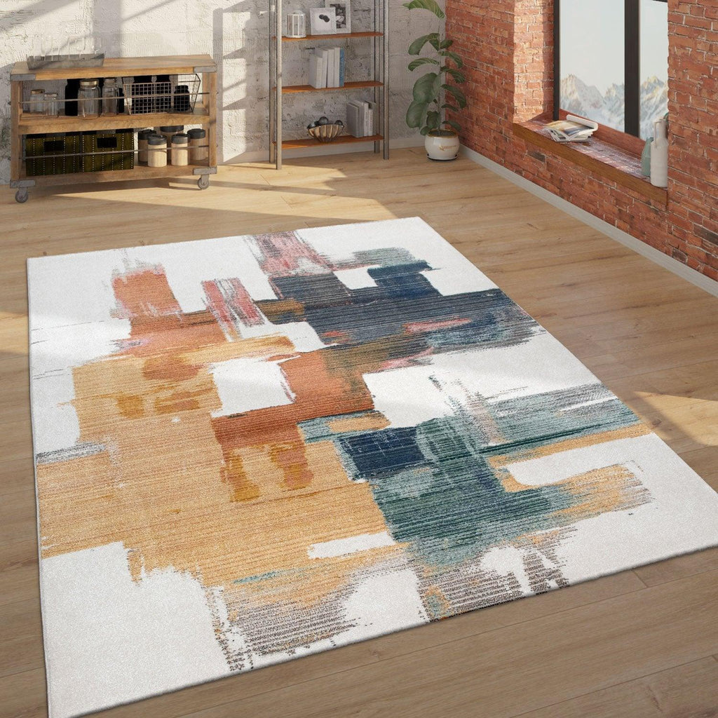 Colorful Area Rug Modern Art 3d Effect Cream, Blue, Yellow - House Of Avana