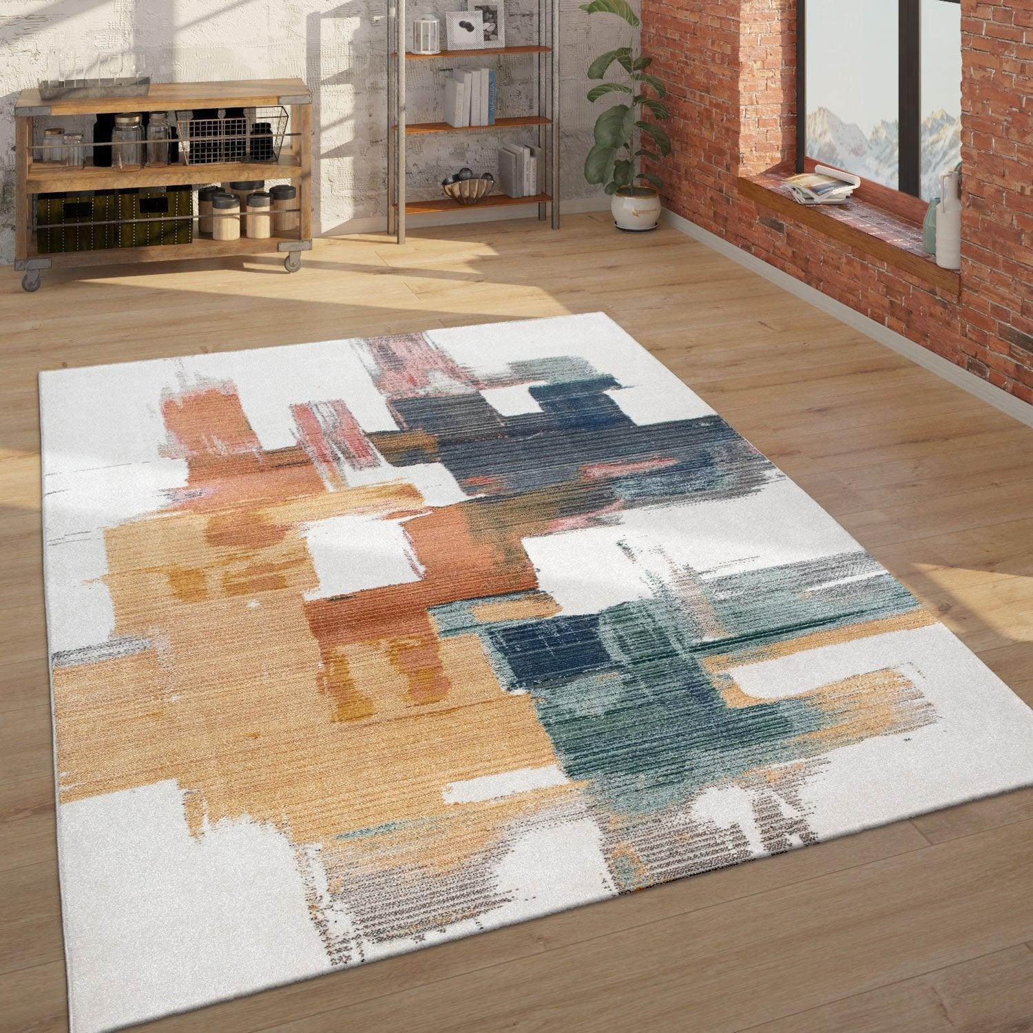 Colorful Area Rug Modern Art 3d Effect Cream, Blue, Yellow - House Of Avana