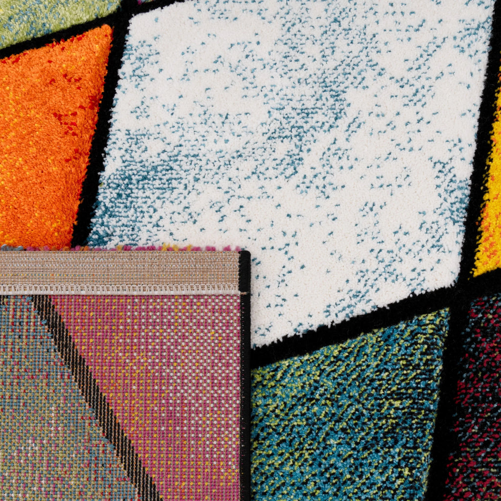 Colorful Area Rug Smaragd Checkered with Multicolor Diamonds - House Of Avana