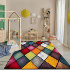 Colorful Area Rug Smaragd Checkered with Multicolor Diamonds - House Of Avana