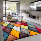 Colorful Area Rug Smaragd Checkered with Multicolor Diamonds - House Of Avana