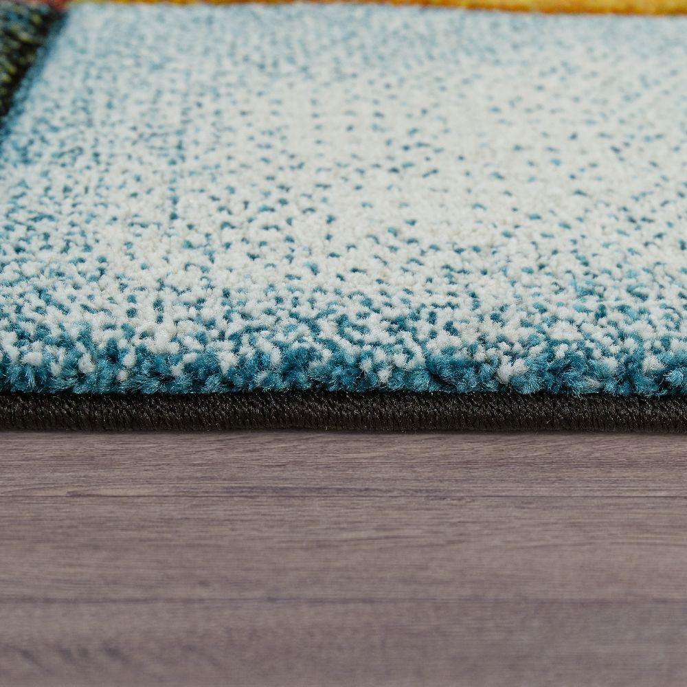 Colorful Area Rug Smaragd Checkered with Geometric Squares, back view - House Of Avana