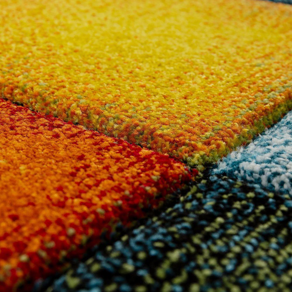 Colorful Area Rug Smaragd Checkered with Geometric Squares, side view - House Of Avana