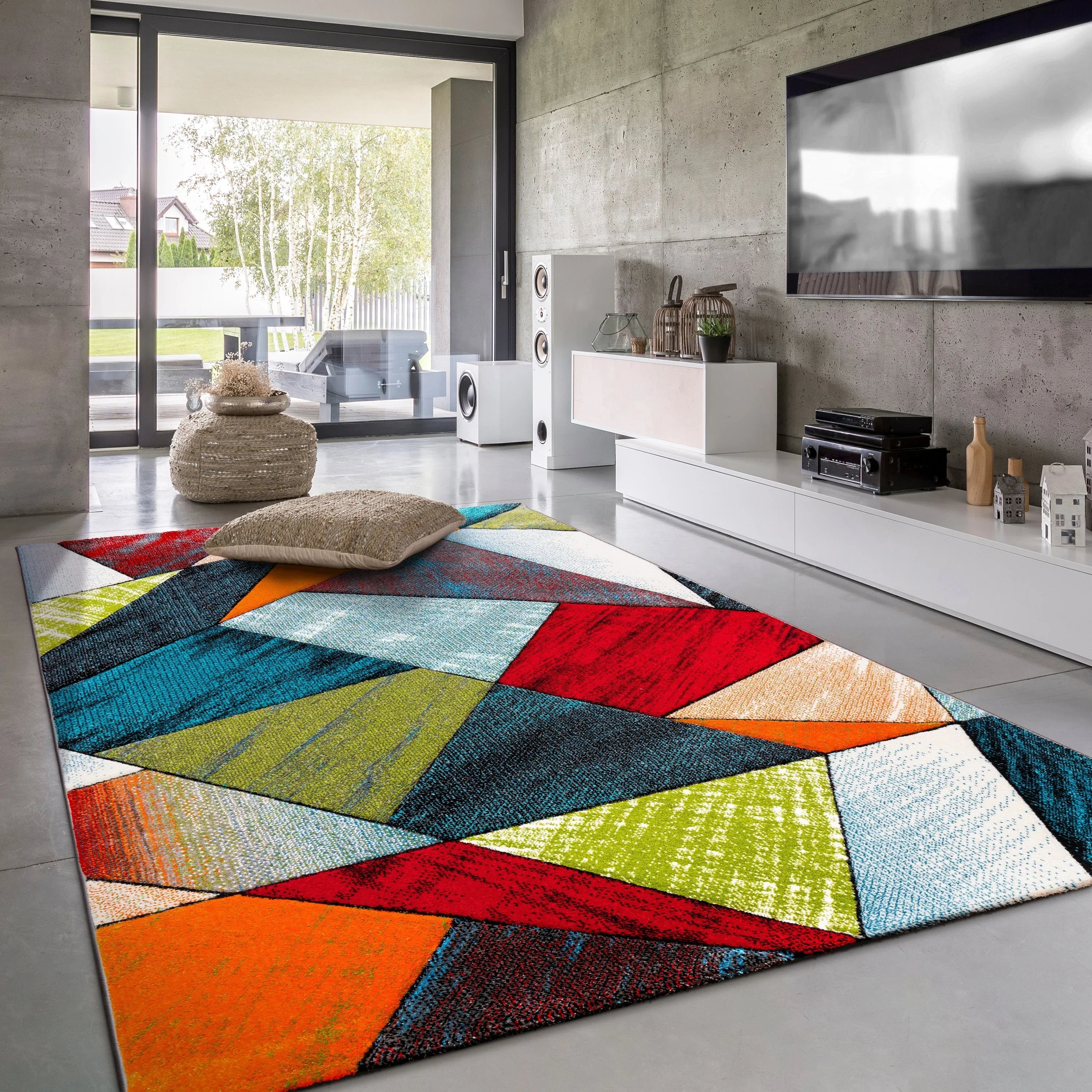 Colorful Area Rug Smaragd Modern Geometric Shapes, front view - House Of Avana