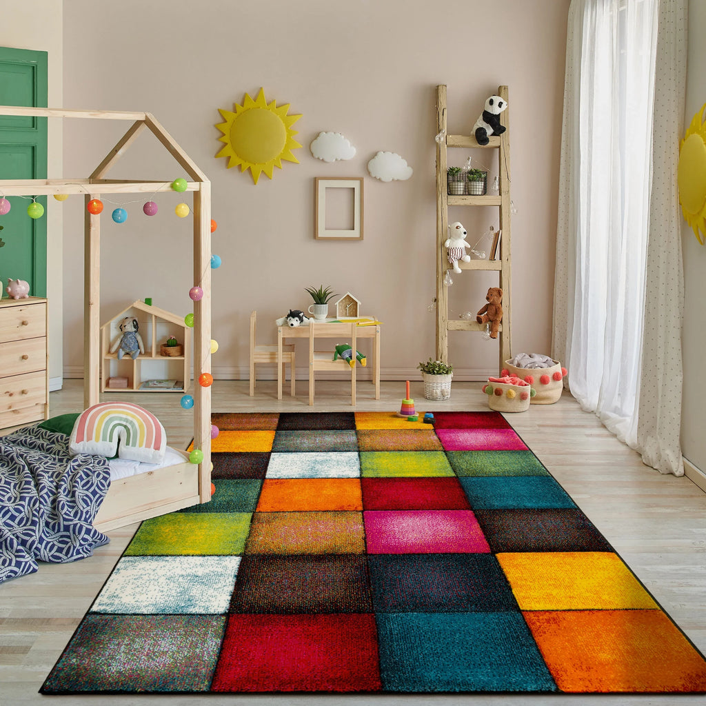 Colorful Area Rug Smaragd with Geometric Squares - Multicolor - House Of Avana