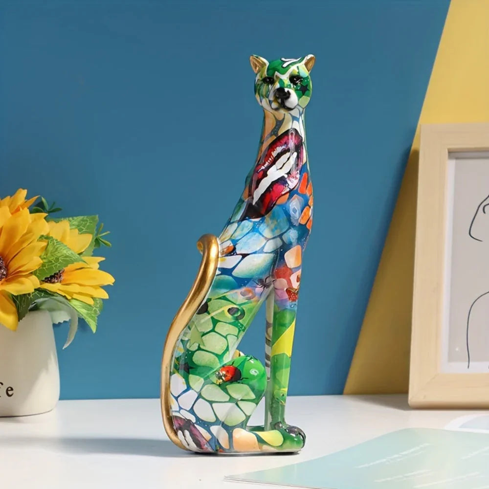 Cheetah Figurine - Colorful Water Transfer Print Animal Decor, lifestyle image - House Of Avana