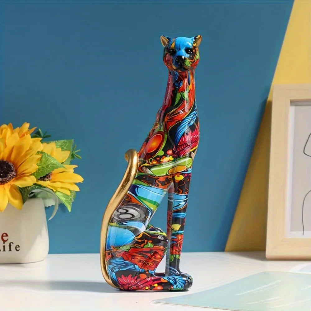 Cheetah Figurine - Colorful Water Transfer Print Animal Decor, angled view - House Of Avana