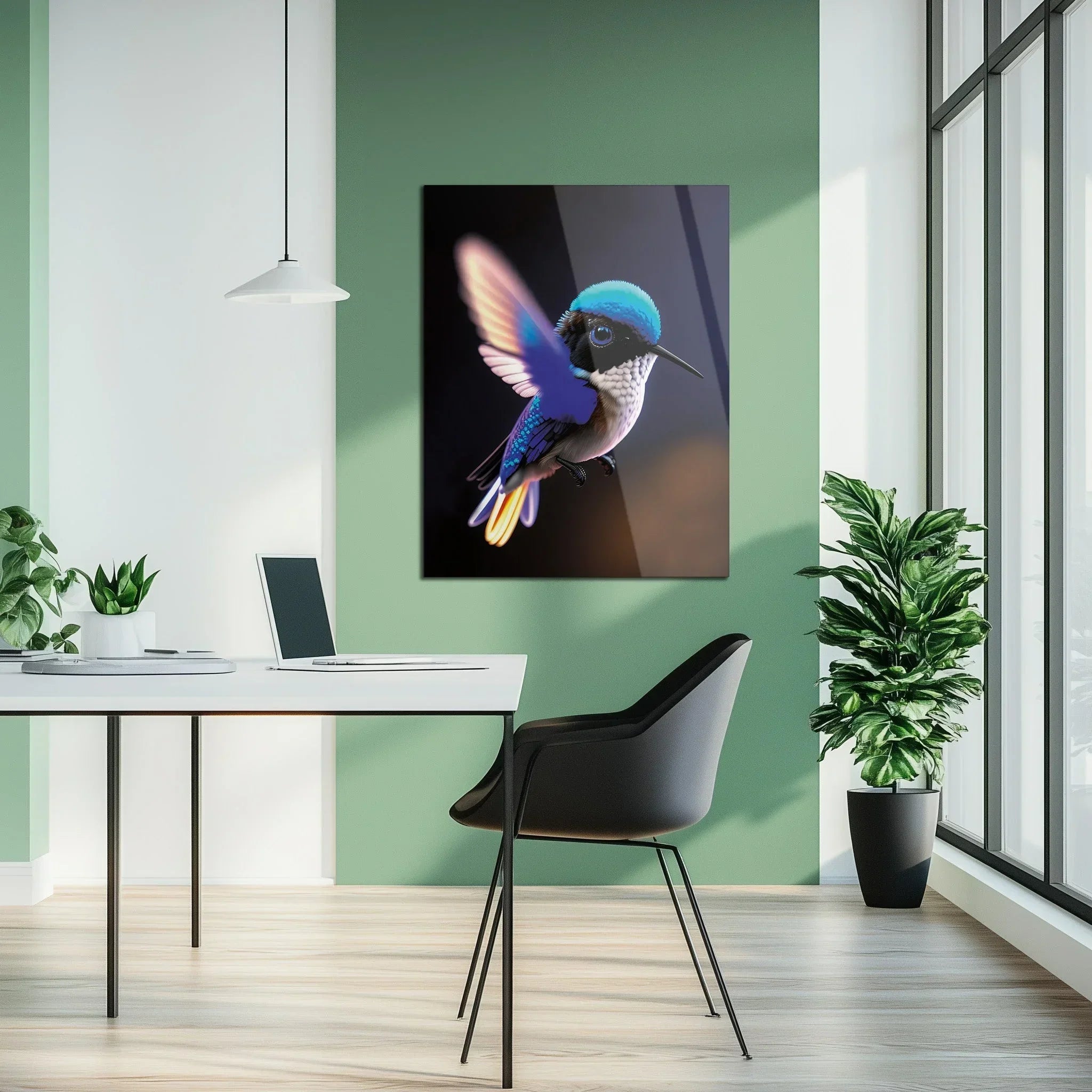 Colorful Hummingbird Glass Wall Art – Vibrant Nature-Inspired UV Print-KAFCD002 Peony Atelier