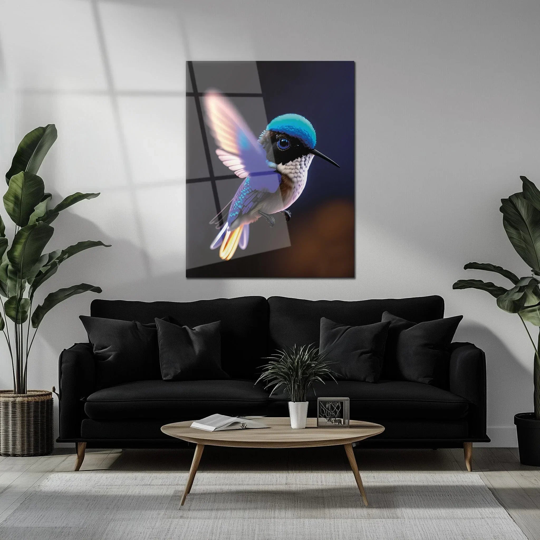 Colorful Hummingbird Glass Wall Art – Vibrant Nature-Inspired UV Print-KAFCD002 Peony Atelier