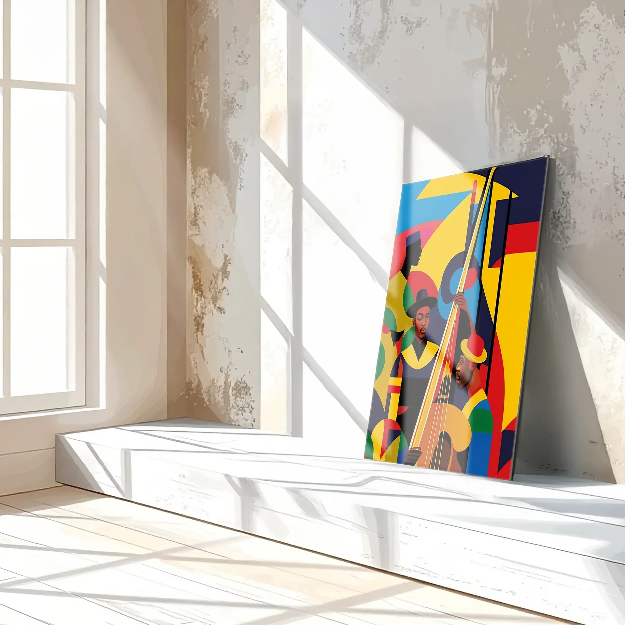 Colorful Jazz Musicians Glass Wall Art – Bold Abstract UV Print for Music Lovers-KAFCD022 Peony Atelier