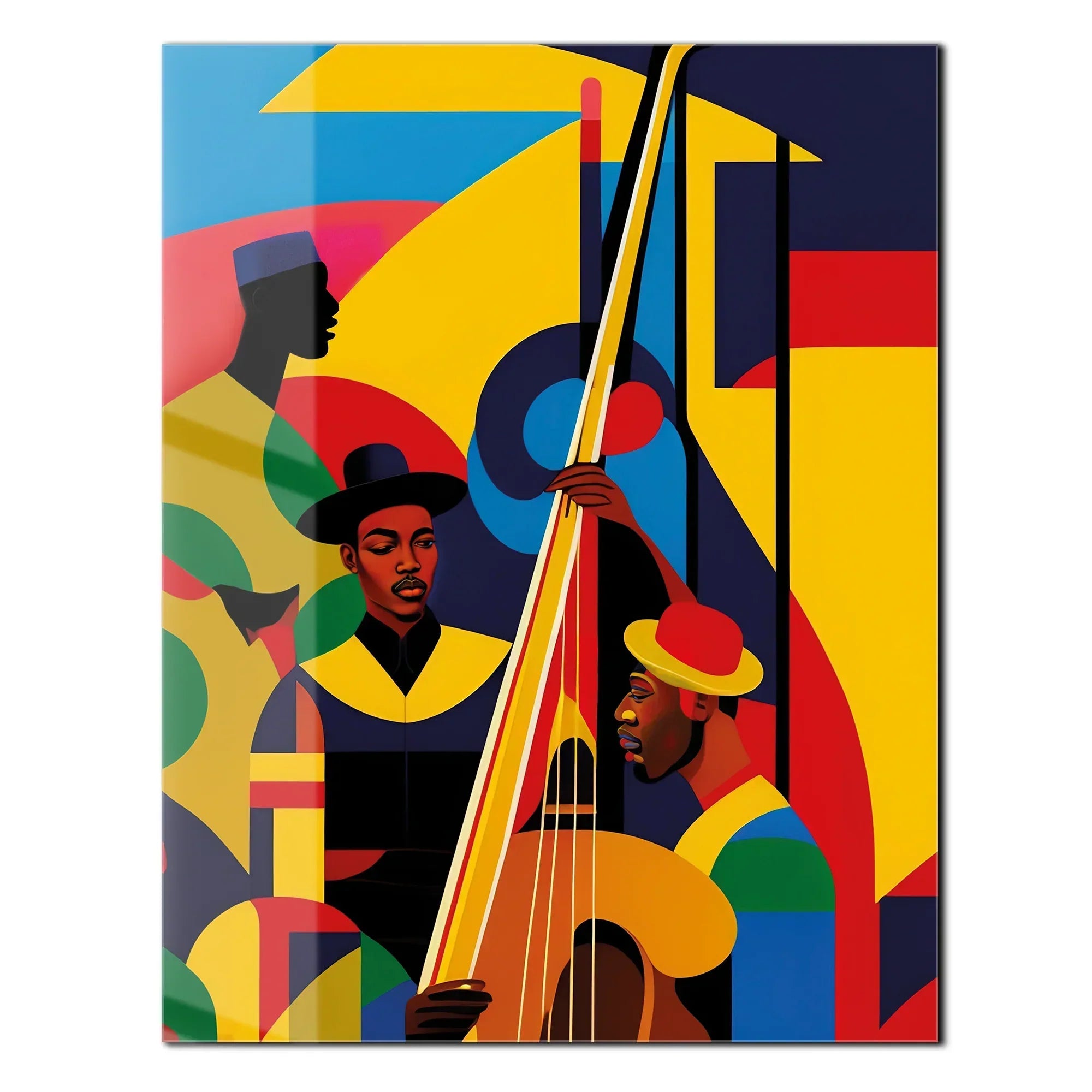 Colorful Jazz Musicians Glass Wall Art – Bold Abstract UV Print for Music Lovers-KAFCD022 Peony Atelier