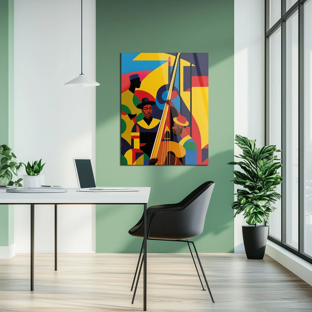 Colorful Jazz Musicians Glass Wall Art – Bold Abstract UV Print for Music Lovers-KAFCD022 Peony Atelier