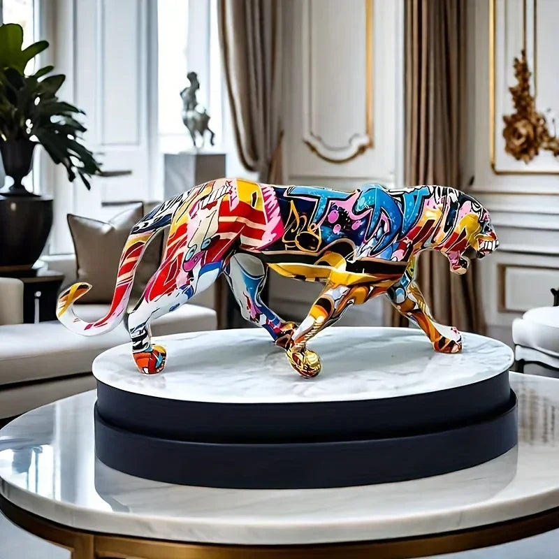 Leopard Statue - Colorful Figurine Wild Design, back view - House Of Avana