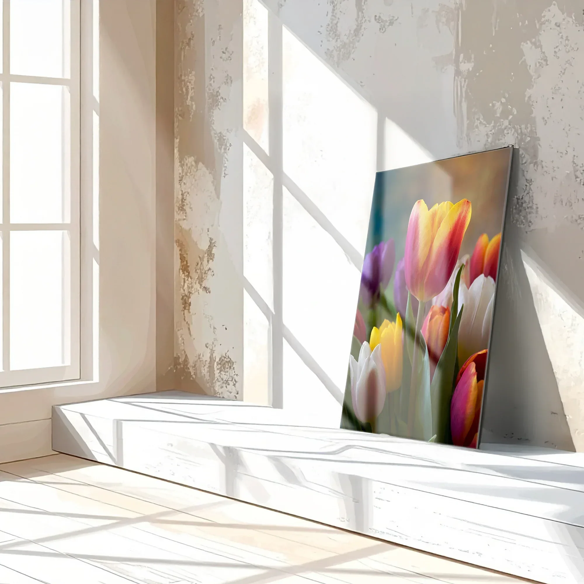 Colorful Tulip Bouquet Glass Wall Art – Vibrant Spring Floral UV Print-KAFCD049 Peony Atelier