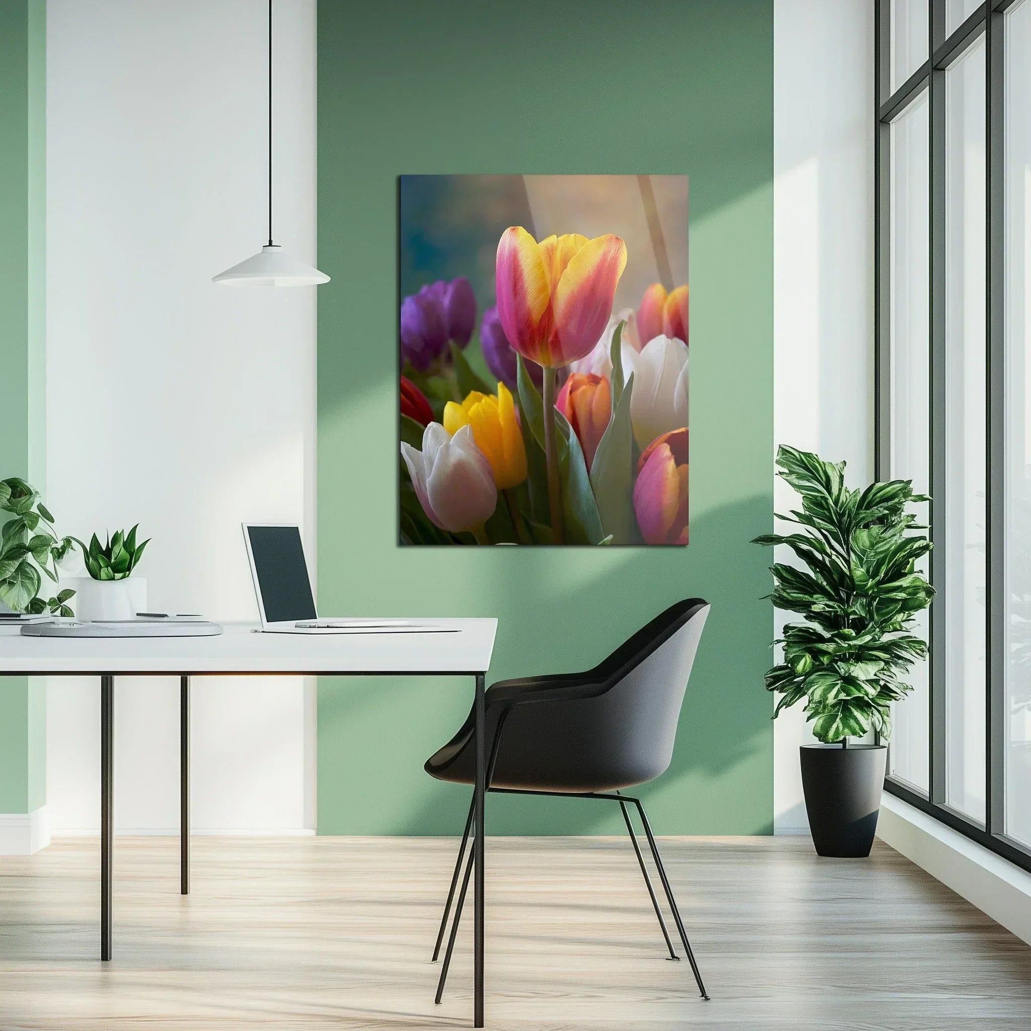 Colorful Tulip Bouquet Glass Wall Art – Vibrant Spring Floral UV Print-KAFCD049 Peony Atelier