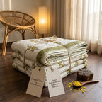 Cream & Mustard Yellow Olive Jaipur Indian hand block print floral quilted comforter | Jaipur Indian hand block print cotton muslin quilted comforter | Sanganer floral block print bedding | Queen King size quilt India | House of Avana