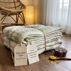 Sage Green & Cream Mauve Jaipur Indian hand block print floral quilted comforter | Jaipur Indian hand block print cotton muslin quilted comforter | Sanganer floral block print bedding | Queen King size quilt India | House of Avana [[SKU:HOA-COM-SGSM-022]]