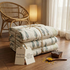 Cream & Rust Sage Jaipur Indian hand block print floral quilted comforter | Jaipur Indian hand block print cotton muslin quilted comforter | Sanganer floral block print bedding | Queen King size quilt India | House of Avana