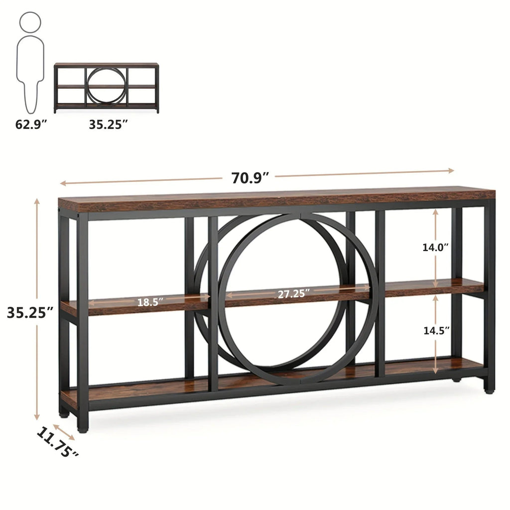 LITTLE TREE 70.9 inch Sofa Console Table, Extra Long Narrow Entryway Tables with 3 Tier Wood Storage Shelves Metal Frame for Foyer Hallway Living Room Behind Couch - House Of Avana [[SKU:HOA-STO-004]]