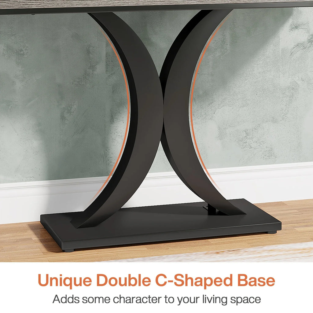Industrial Console Table Sofa Table, 40 Inch Narrow Entryway Foyer Table With Geometric Base, Rustic Hallway Accent Table For Living Room, Entrance, Small Space, Gray And Black, Christmas Renewals - House Of Avana