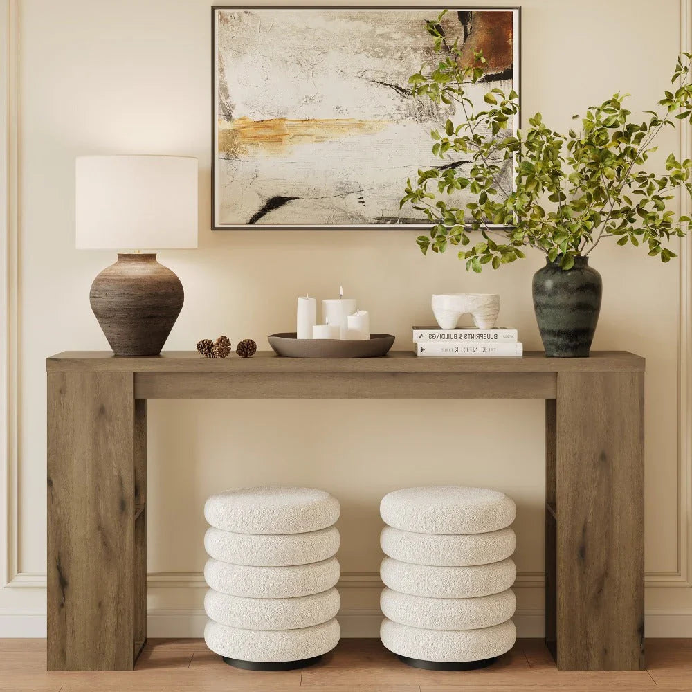 Royalcraft Extra Long 63'' Farmhouse Console Table with Storage - Solid Hardwood Modern Entryway Sofa Table, Tall Narrow Hallway Table with Natural Wood Finish, Easy Assembly for Living Room, Foyer, Behind Couch - Rustic Mode House Of Avana [[SKU:HOA-CON-005]]