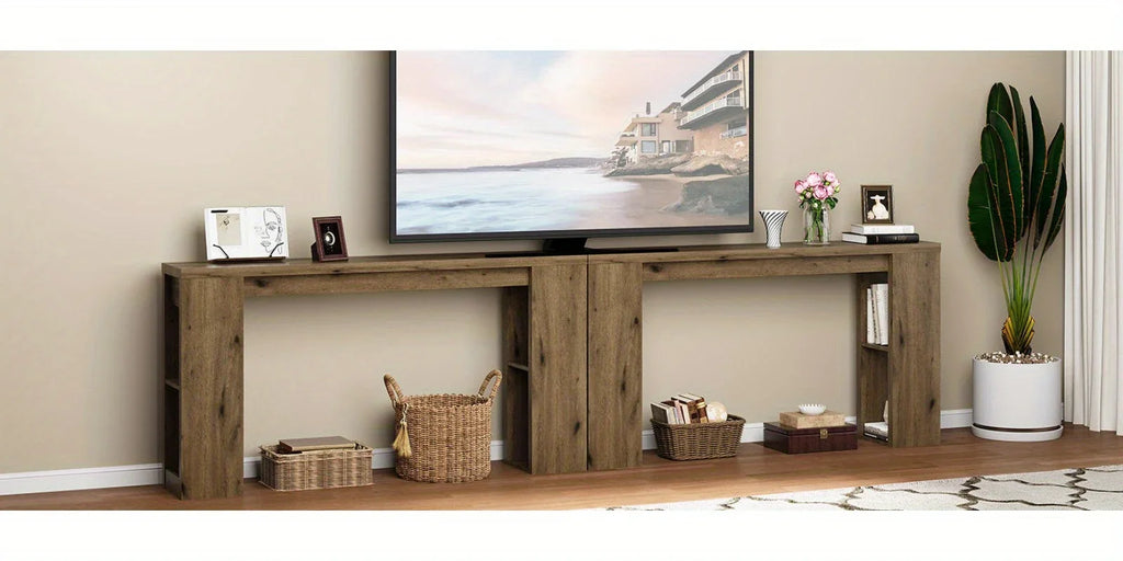Royalcraft Extra Long 63'' Farmhouse Console Table with Storage - Solid Hardwood Modern Entryway Sofa Table, Tall Narrow Hallway Table with Natural Wood Finish, Easy Assembly for Living Room, Foyer, Behind Couch - Rustic Mode House Of Avana