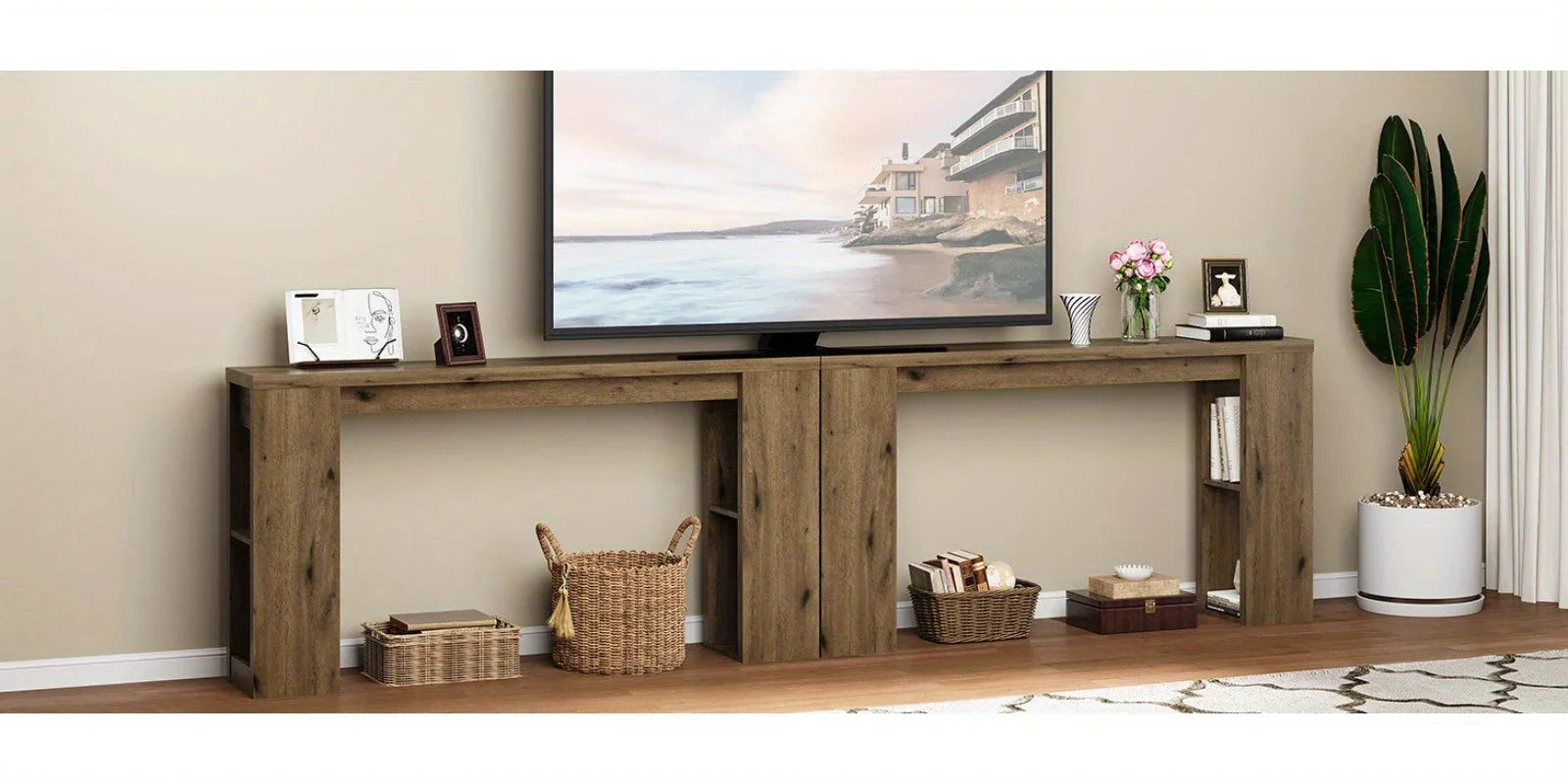 Royalcraft Extra Long 63'' Farmhouse Console Table with Storage - Solid Hardwood Modern Entryway Sofa Table, Tall Narrow Hallway Table with Natural Wood Finish, Easy Assembly for Living Room, Foyer, Behind Couch - Rustic Mode House Of Avana