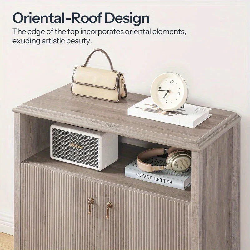 Gray, Console Table with Storage And Adjustable Shelves, Farmhouse Console Table with Storage, Sofa Table Behind The Sofa, Suitable for Entryway, Foyer, Hallway House Of Avana [[SKU:HOA-CON-006]]
