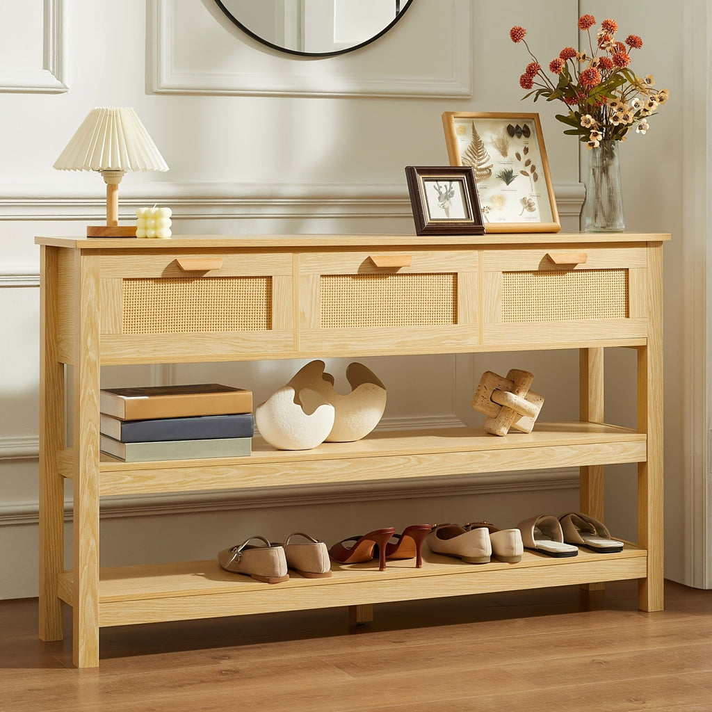 Classic Wooden Console Table with Drawers and Shelves, Hardwood MDF Entrance Desk, Elegant Storage Solution, with Ample Storage Space for Entryway, Living Room, and More House Of Avana