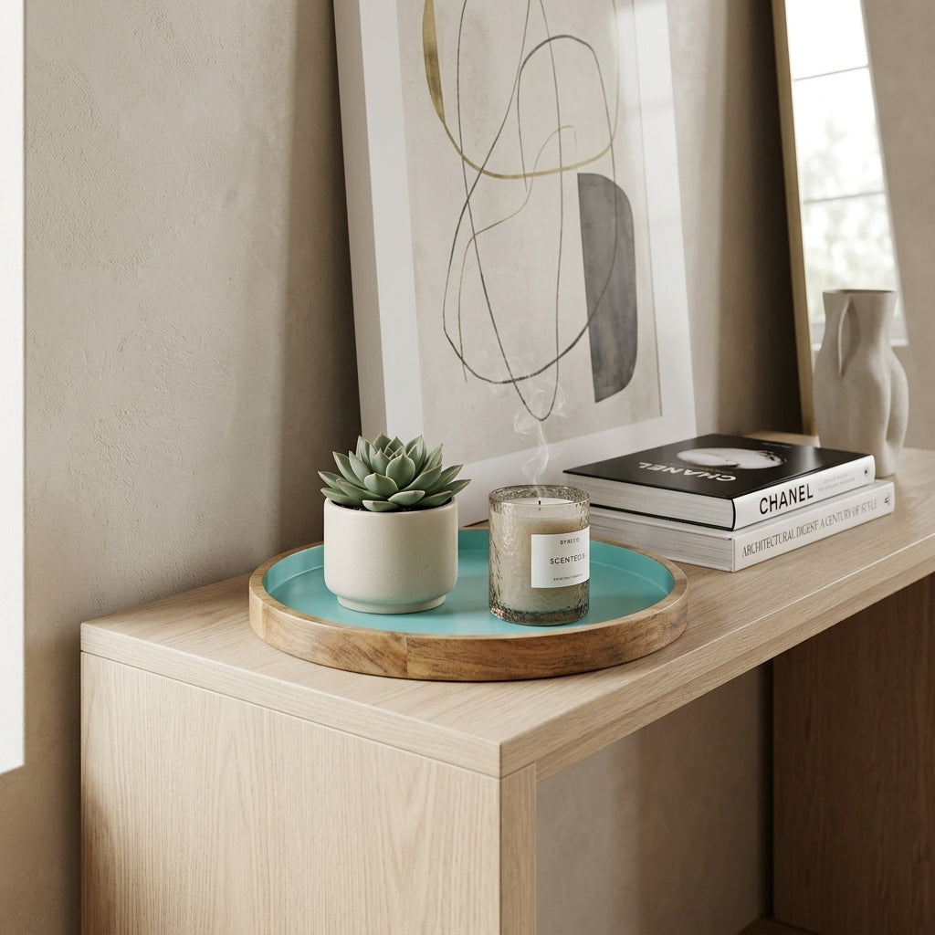 House of Avana Blue Round Mango Wood Platter