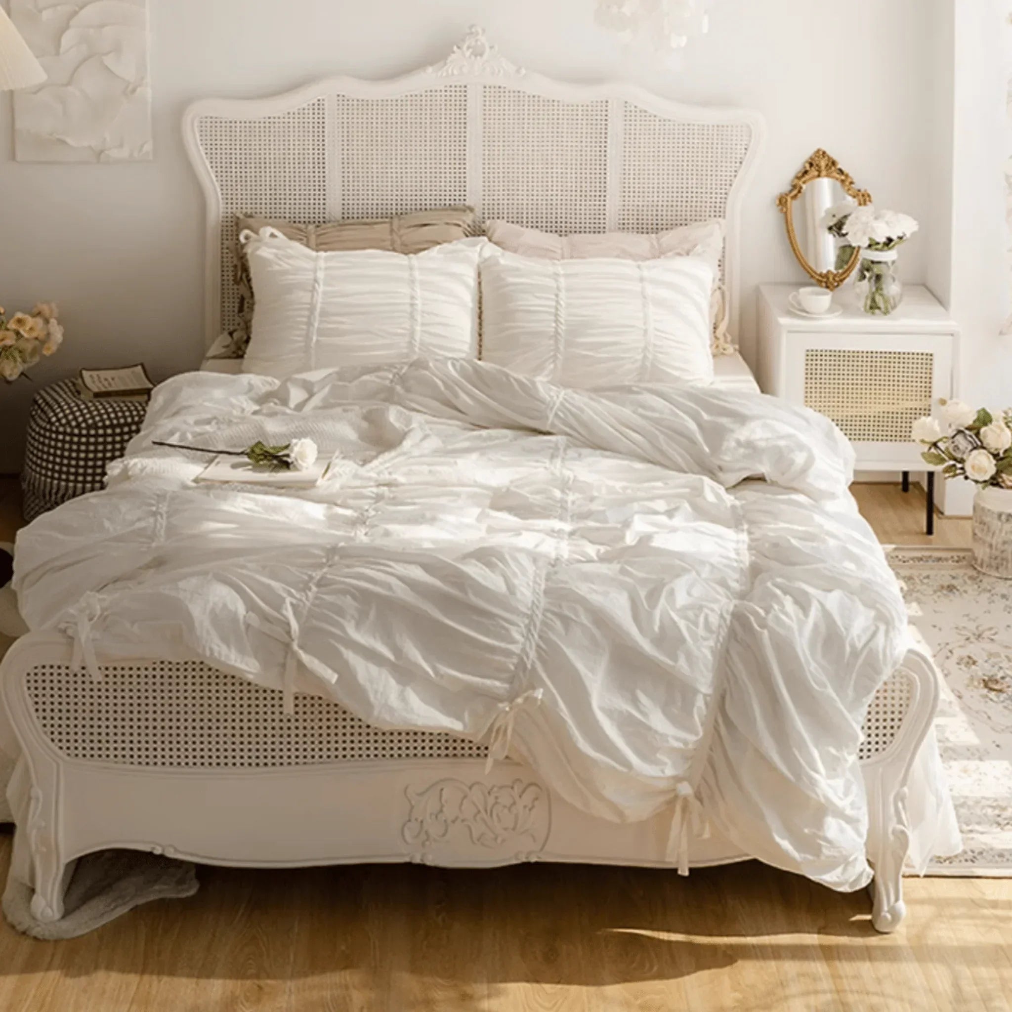 Coquette Ruffle Ribbon Ties Duvet Cover / Pink Ever Lasting