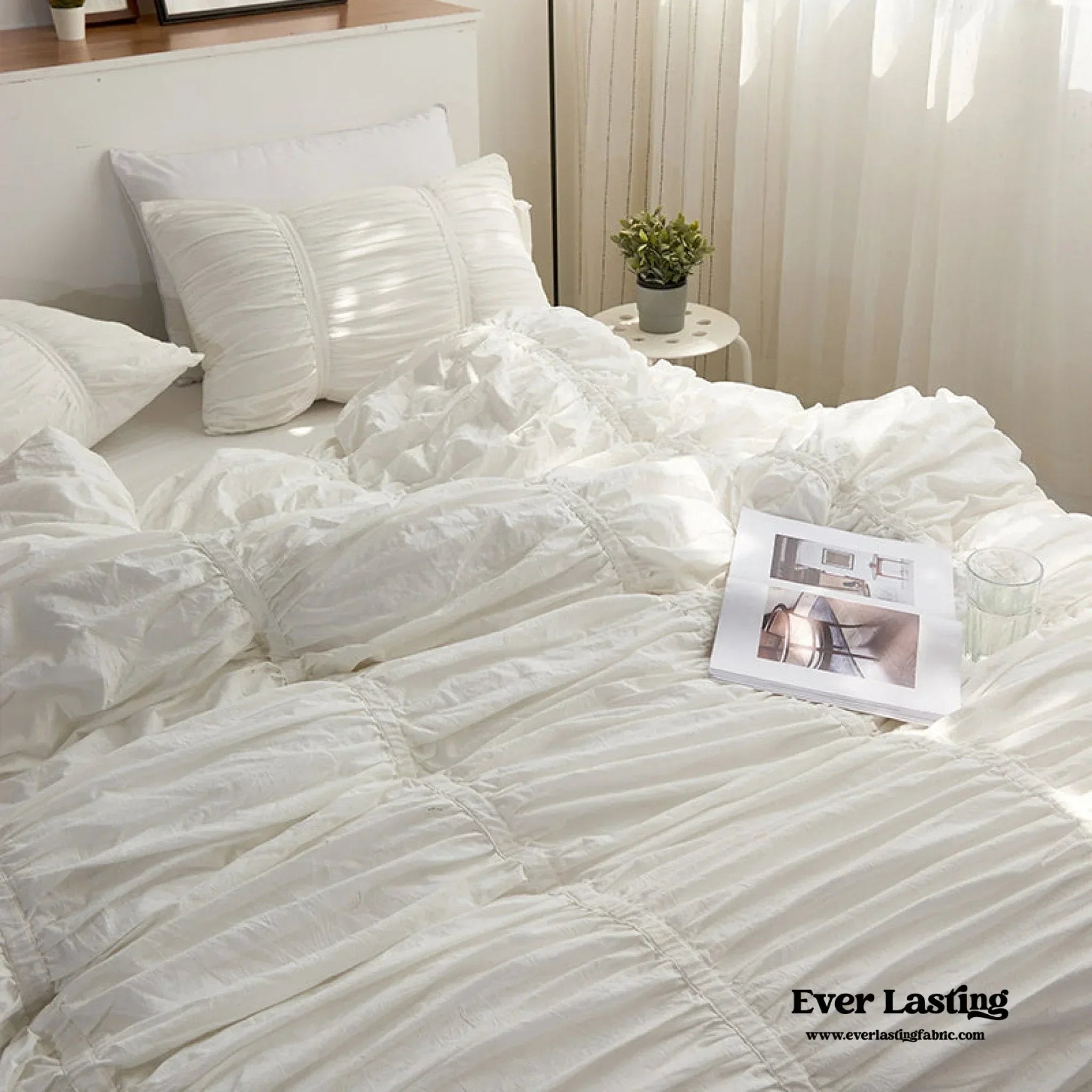 Coquette Ruffle Ribbon Ties Duvet Cover / Pink Ever Lasting