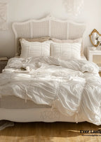 Coquette Ruffle Ribbon Ties Duvet Cover / Pink Ever Lasting