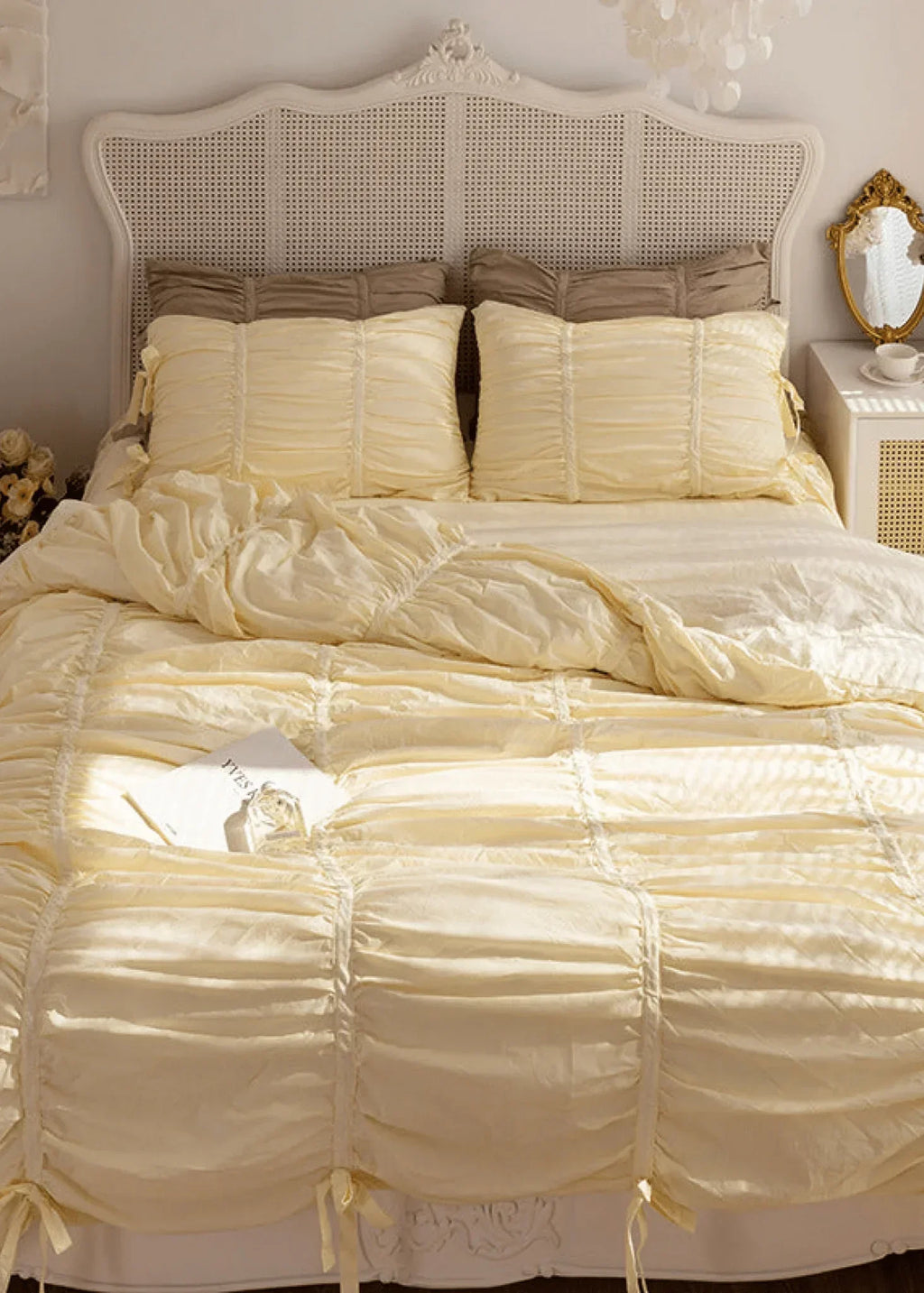 Coquette Ruffle Ribbon Ties Duvet Cover / Pink Ever Lasting