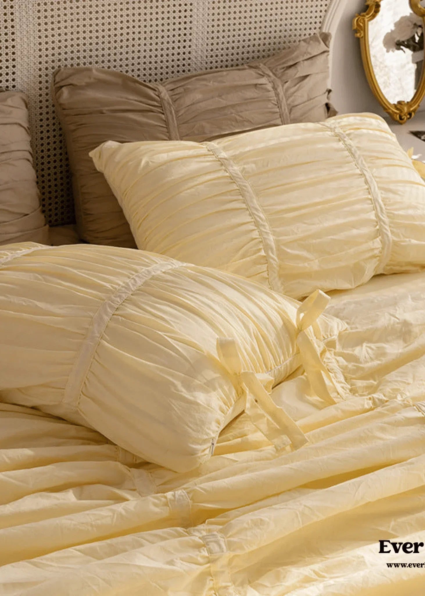 Coquette Ruffle Ribbon Ties Duvet Cover / Pink Ever Lasting