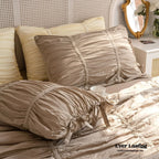 Coquette Ruffle Ribbon Ties Duvet Cover / Pink Ever Lasting