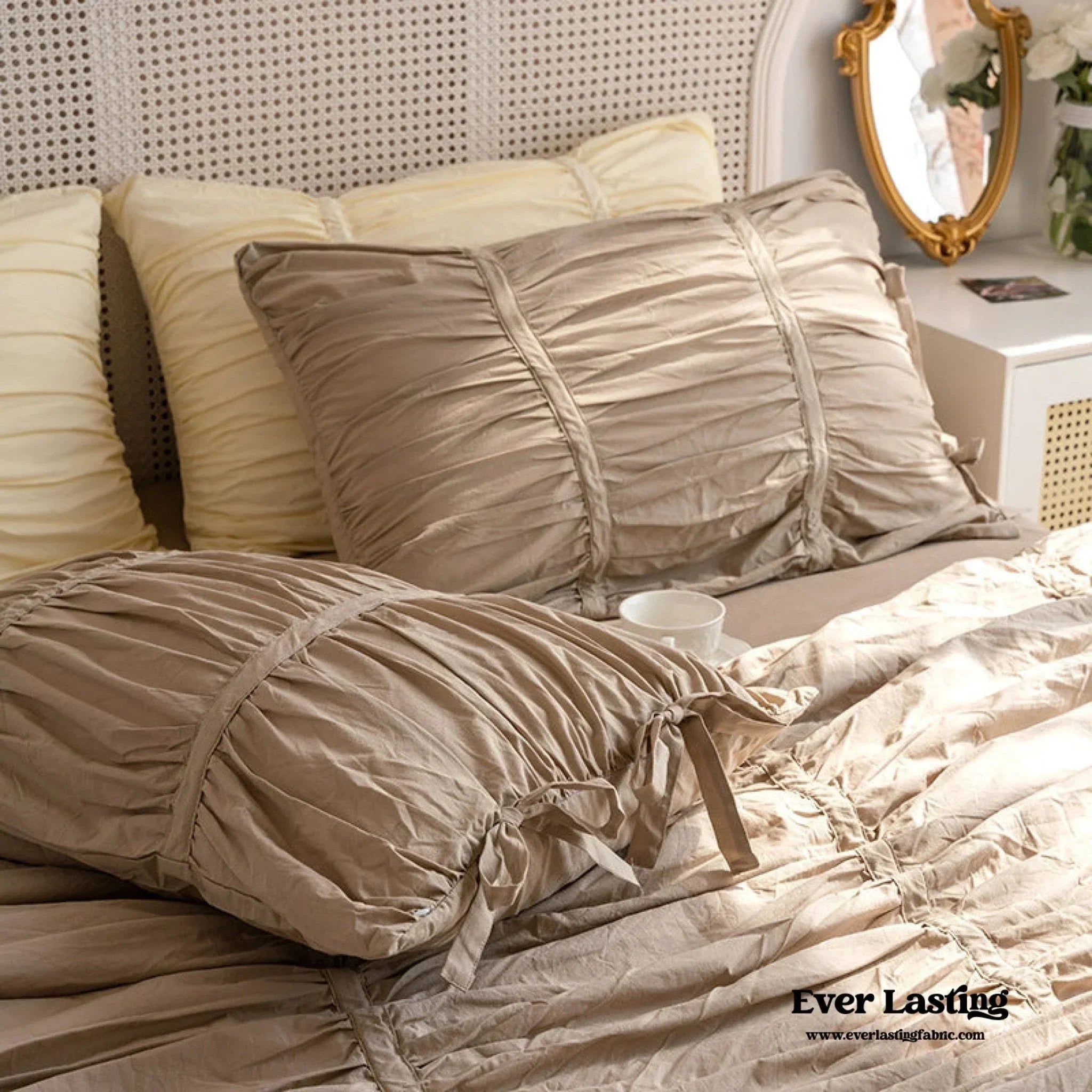 Coquette Ruffle Ribbon Ties Duvet Cover / Pink Ever Lasting