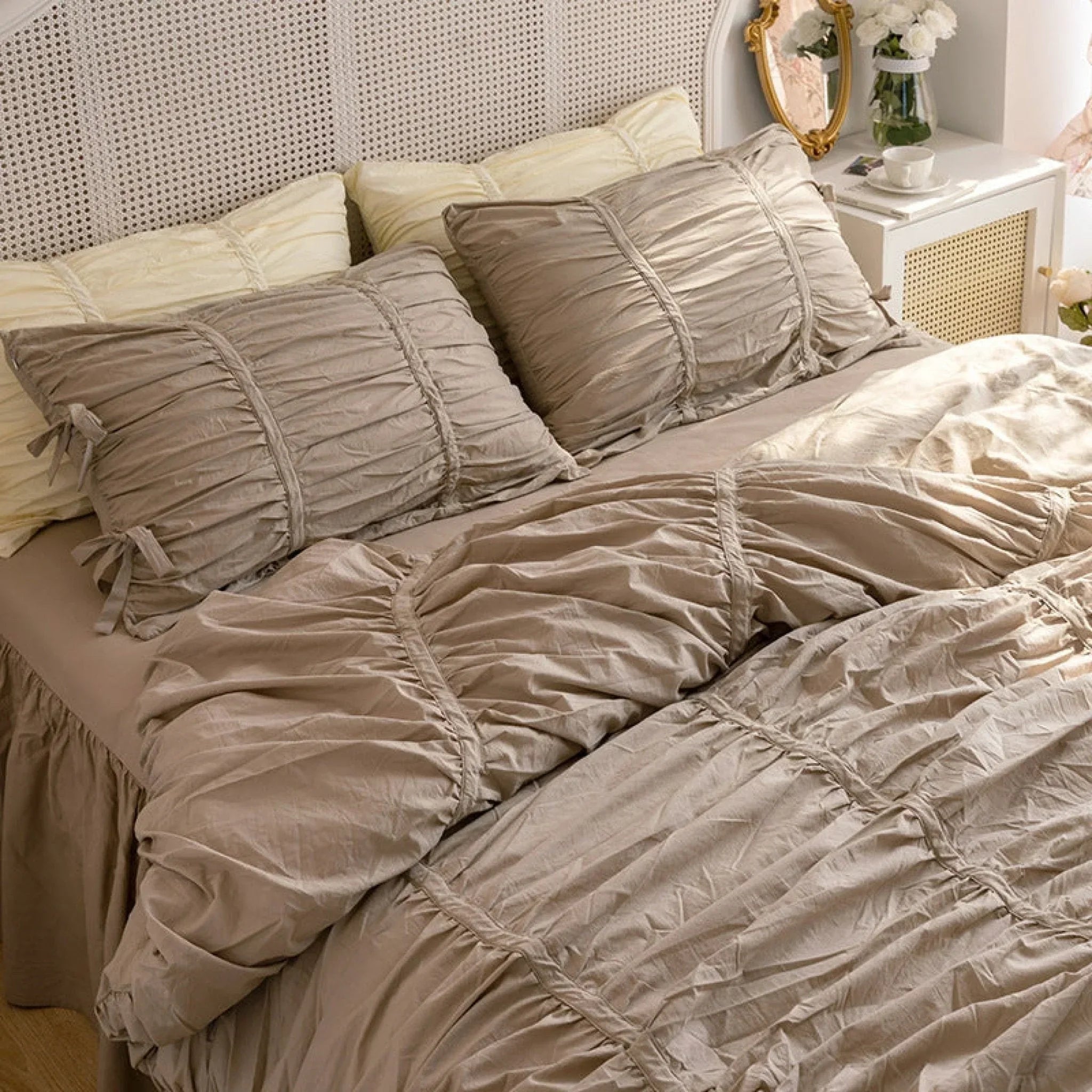 Coquette Ruffle Ribbon Ties Duvet Cover / Pink Ever Lasting